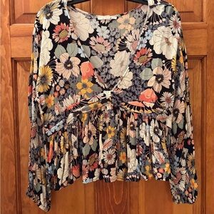 O'Neill Black Floral V-Neck Peplum Tunic